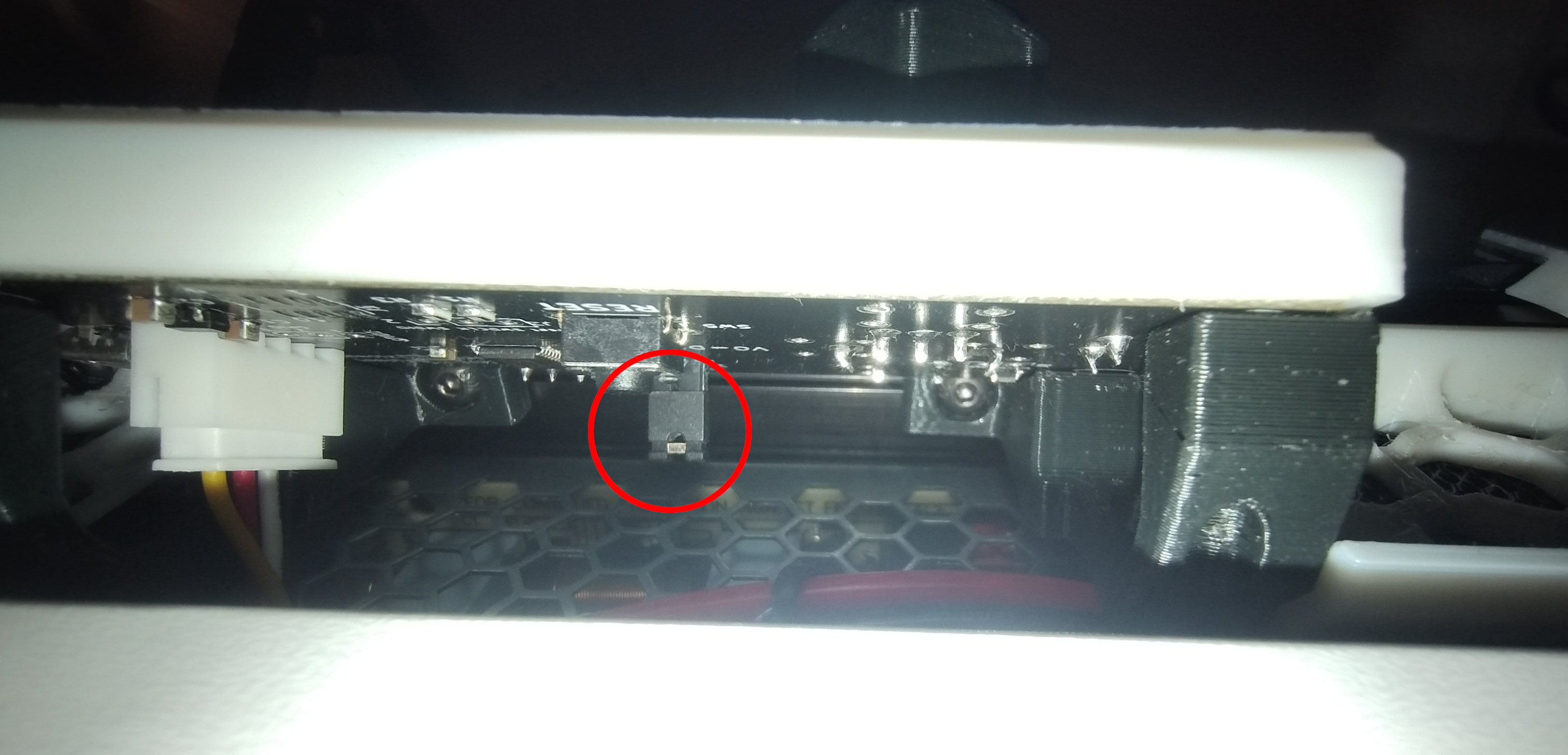Installed boot-jumper pictured from below the printer